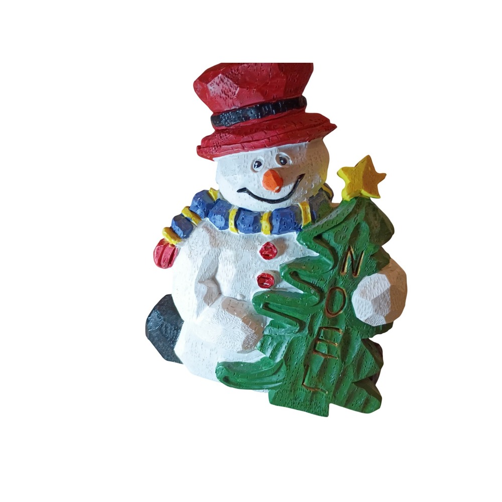 Rustic Snowman Figurine Christmas Decor Noel Tree Red Hat Winter Tabletop Accent